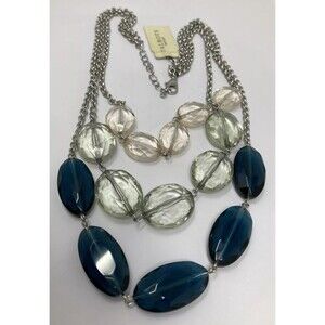 TALBOTS Necklace Blue Pale Green Clear Crystal Beads Multi Strand Layer Sparkle